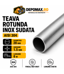 Teava rotunda inox sudata AISI 304, 28 x 1.5 mm, 6 metri